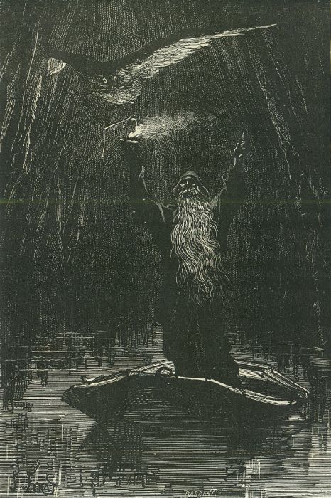 In the canoe was seen the figure of an old man standing upright.